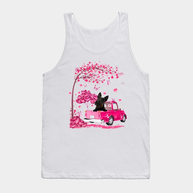 Valentine's Day Love Pickup Truck Scottish Terrier Tank Top by Vintage White Rose Bouquets